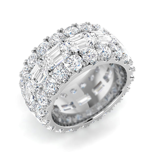 Baguette & Round 3 Row Ring