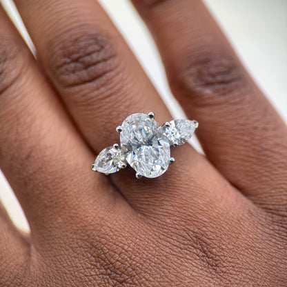 Oval and Pear Diamond Trilogy Engagement Ring